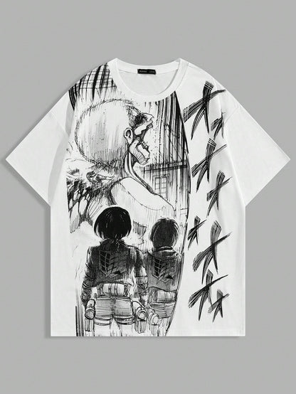 ROMWE X Attack on Titan Men Skull Print Tee, School