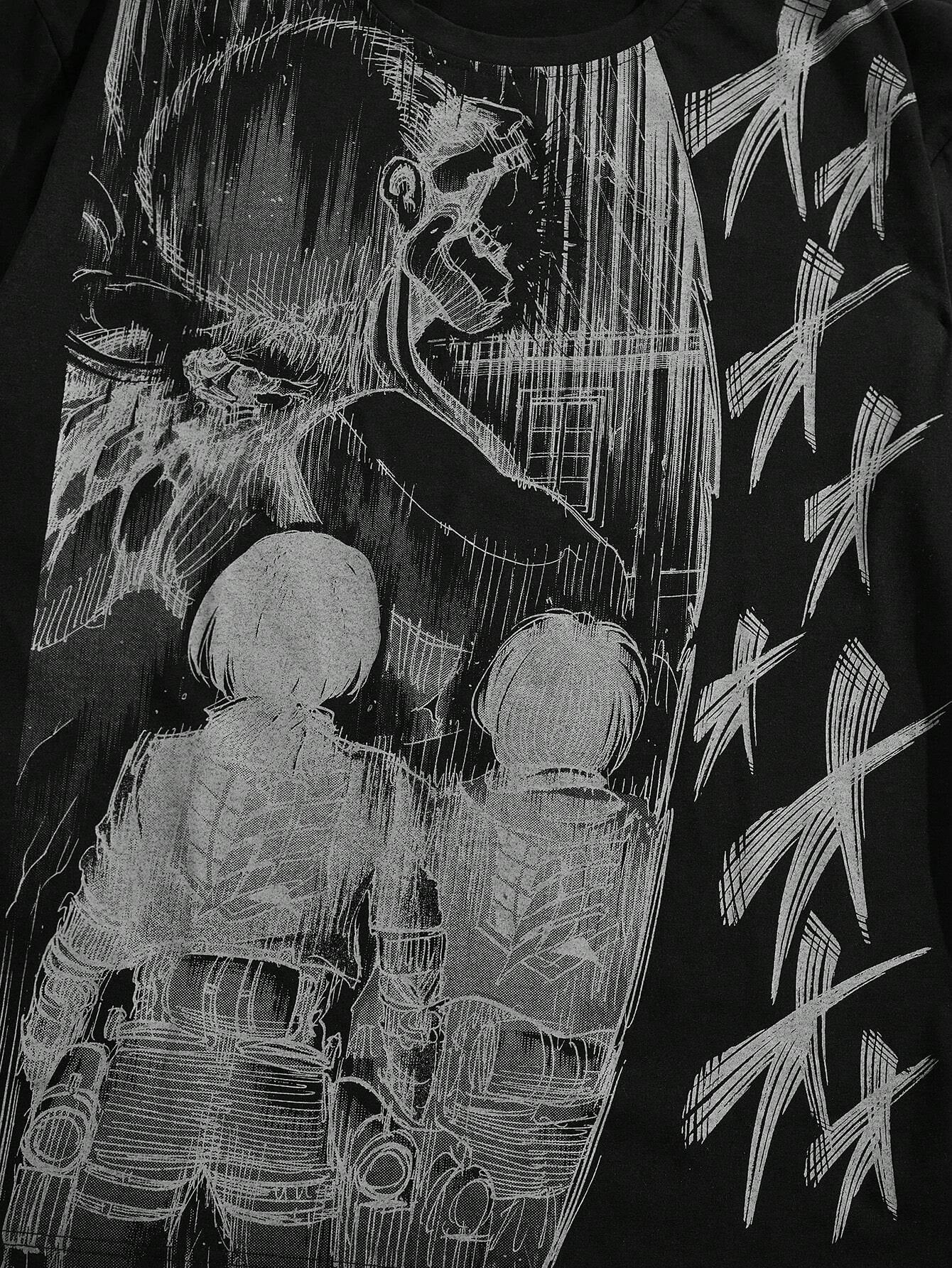 ROMWE X Attack on Titan Men Skull Print Tee, School