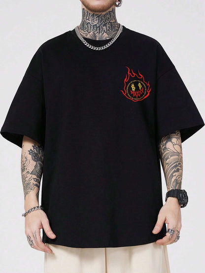 ROMWE MEN Street Life Men Slogan Skeleton Graphic Y2K T-Shirt for Halloween, School