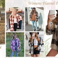 Womens Plaid Shirts Flannel Shacket Jacket Long Sleeve Button down Boyfriend Shirt Coats