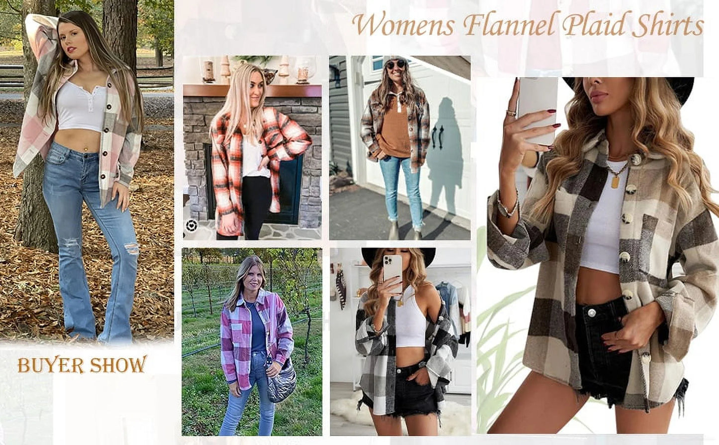 Womens Plaid Shirts Flannel Shacket Jacket Long Sleeve Button down Boyfriend Shirt Coats