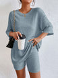 Essnce Drop Shoulder Ribbed Knit Tee & Biker Shorts