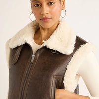 Women'S Faux Suede Zip Vest with Faux Shearling Lining, Heavyweight, Sizes XS-XXL