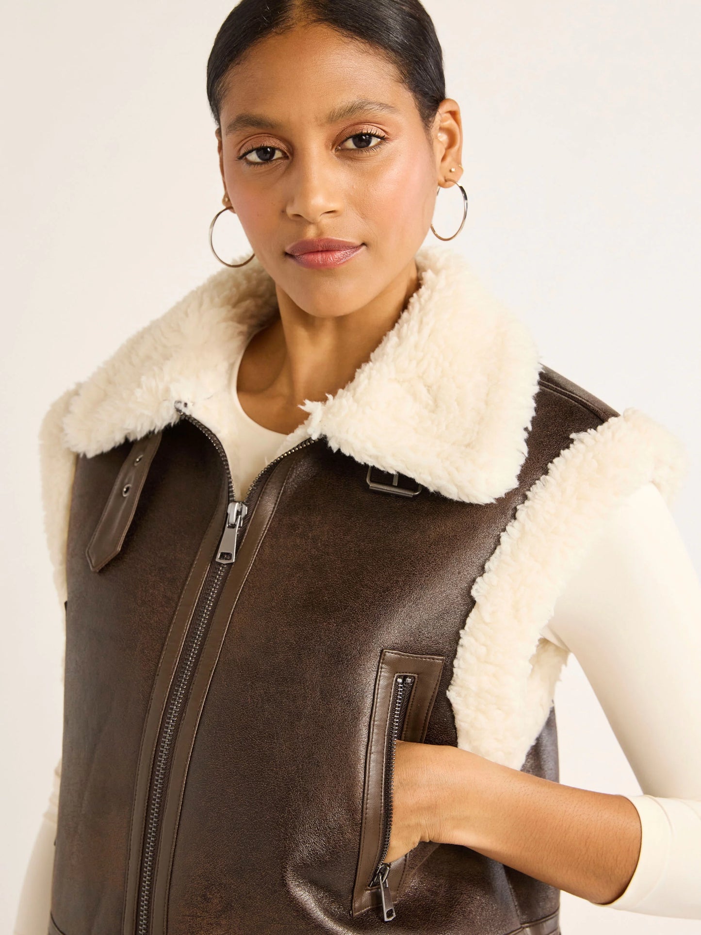 Women'S Faux Suede Zip Vest with Faux Shearling Lining, Heavyweight, Sizes XS-XXL