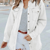 Denim Jacket for Women Long Sleeve Boyfriend Jean Jacket Loose Coat White L Female