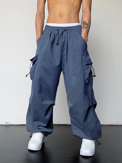 Manfinity EMRG Men Solid Flap Pocket Drawstring Waist Oversized Cargo Baggy Pants