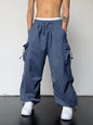 Manfinity EMRG Men Solid Flap Pocket Drawstring Waist Oversized Cargo Baggy Pants