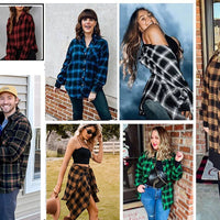 Plaid Flannel Shirts for Women Oversized Long Sleeve Button down Shirts Blouses Tops