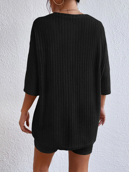 Essnce Drop Shoulder Ribbed Knit Tee & Biker Shorts