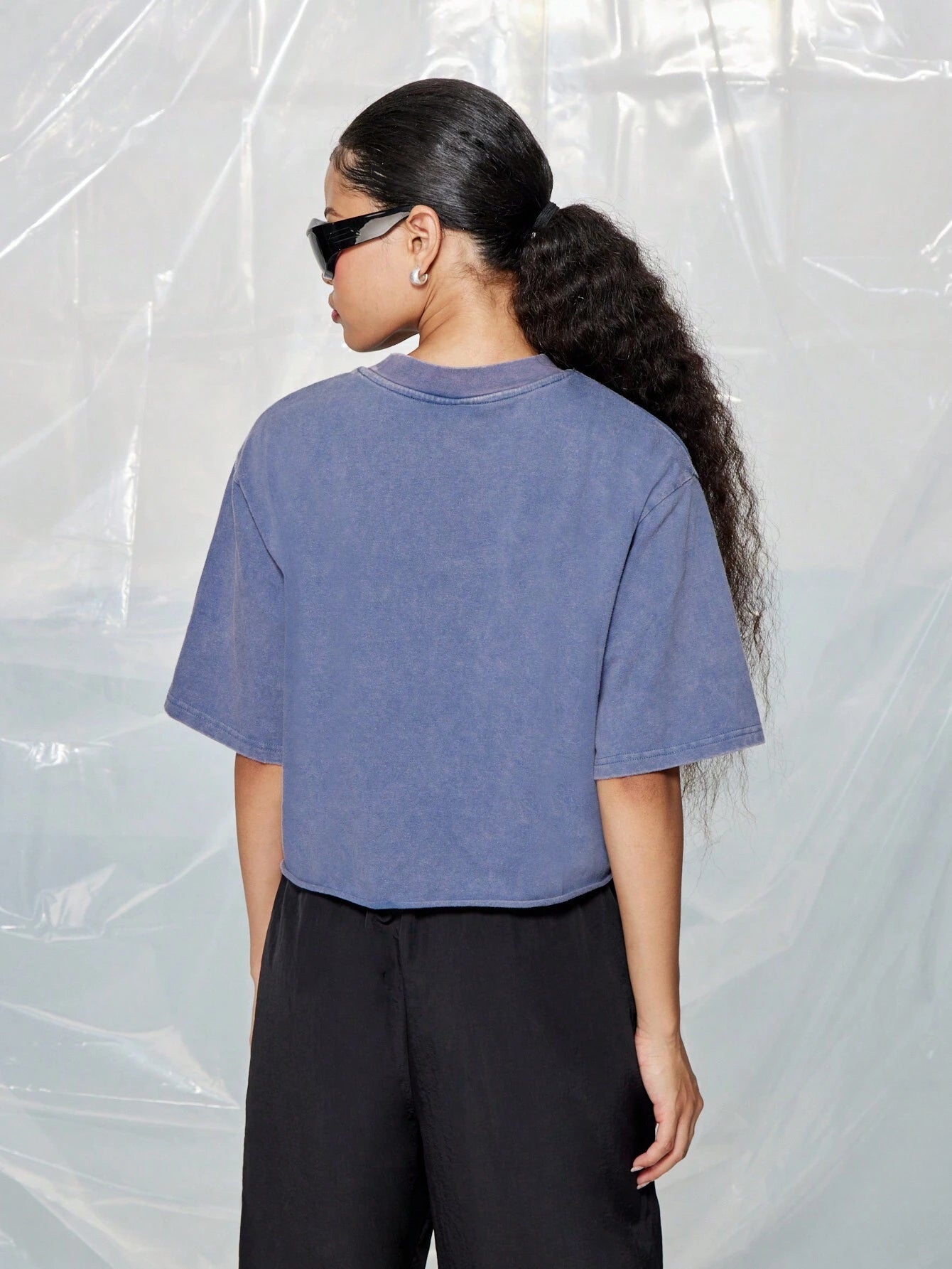 SUMWON WOMEN Street Washed Boxy Raw Edge Hem Tee with Large Graphic Print