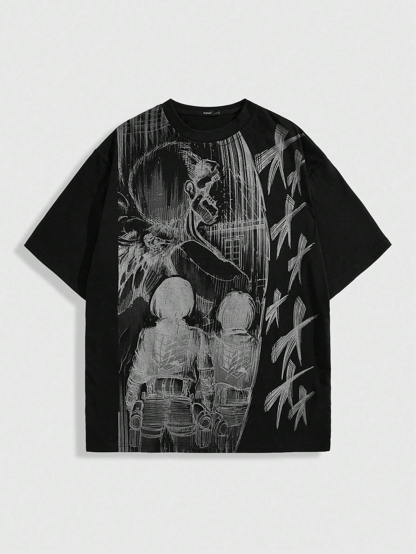 ROMWE X Attack on Titan Men Skull Print Tee, School