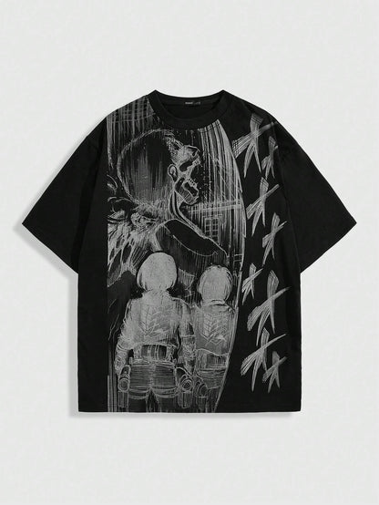 ROMWE X Attack on Titan Men Skull Print Tee, School