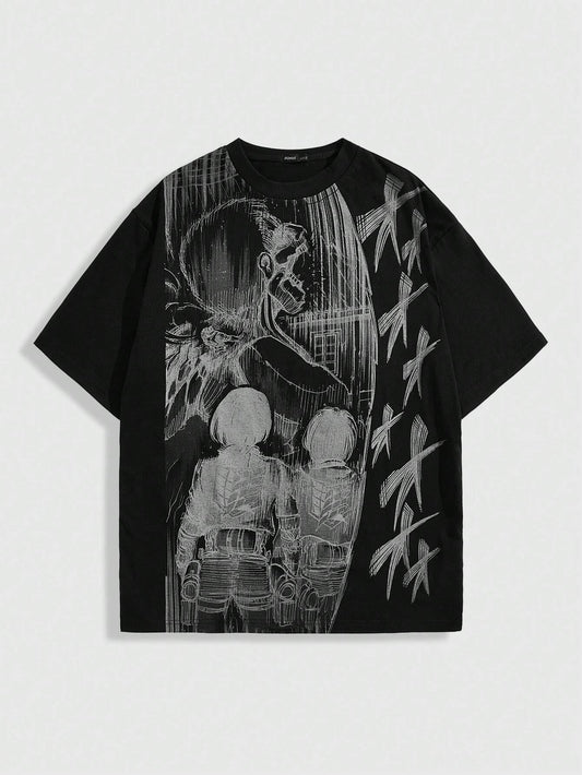 ROMWE X Attack on Titan Men Skull Print Tee, School