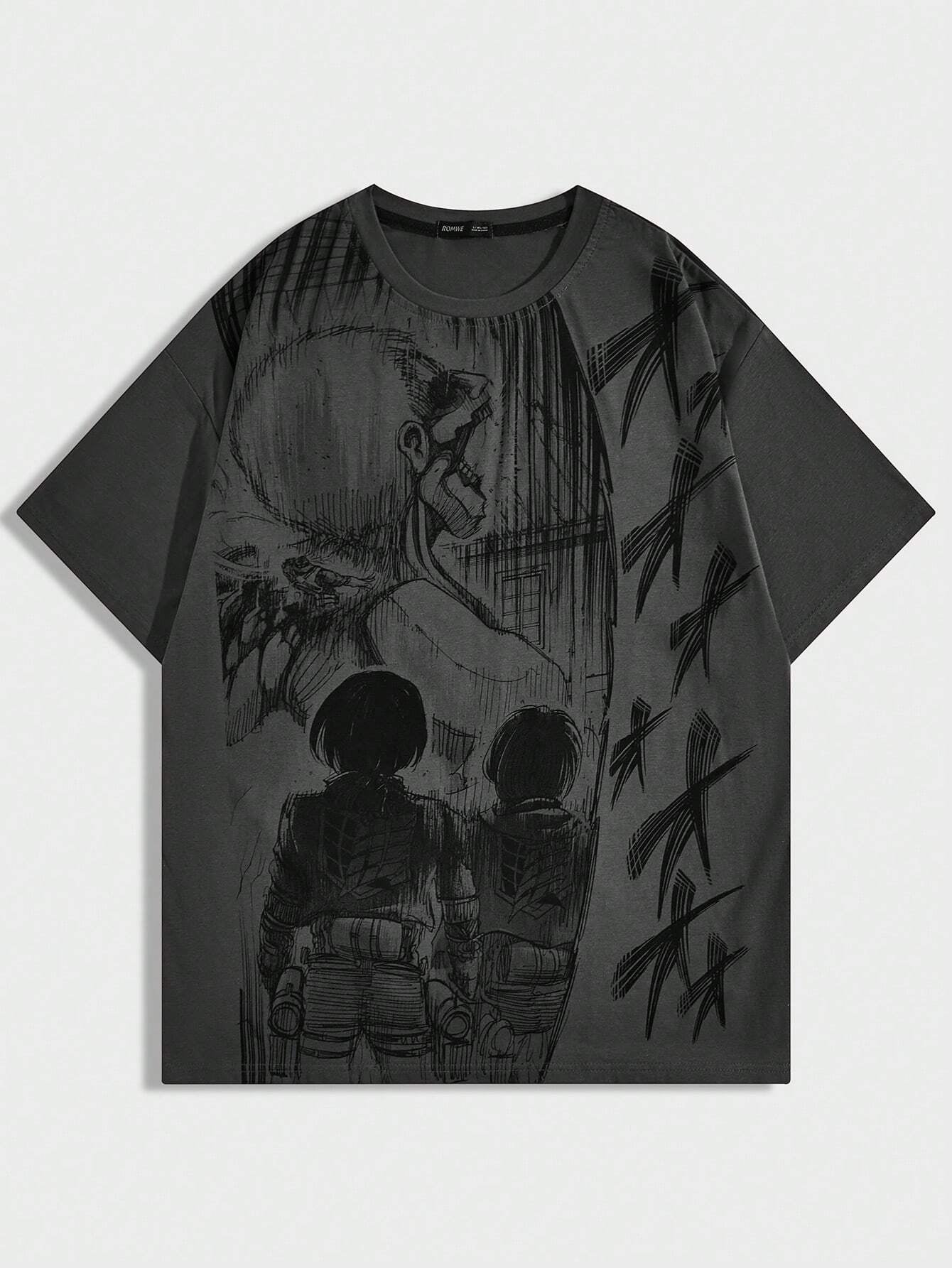 ROMWE X Attack on Titan Men Skull Print Tee, School