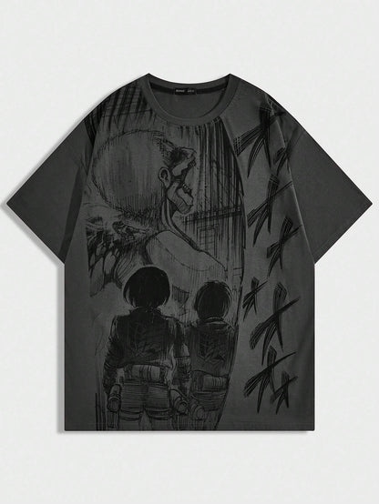 ROMWE X Attack on Titan Men Skull Print Tee, School