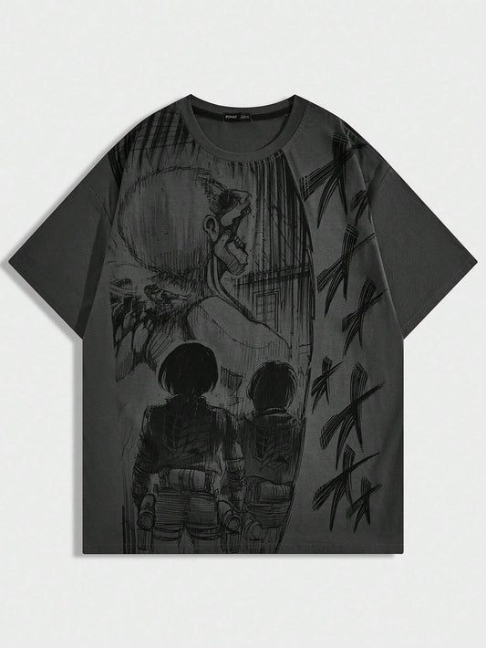 ROMWE X Attack on Titan Men Anime Print T-Shirt, School