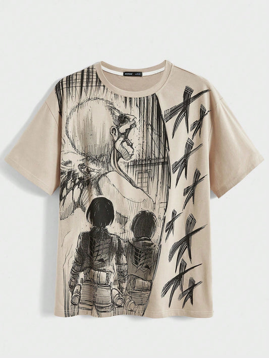 ROMWE X Attack on Titan Men Skull Print Tee, School