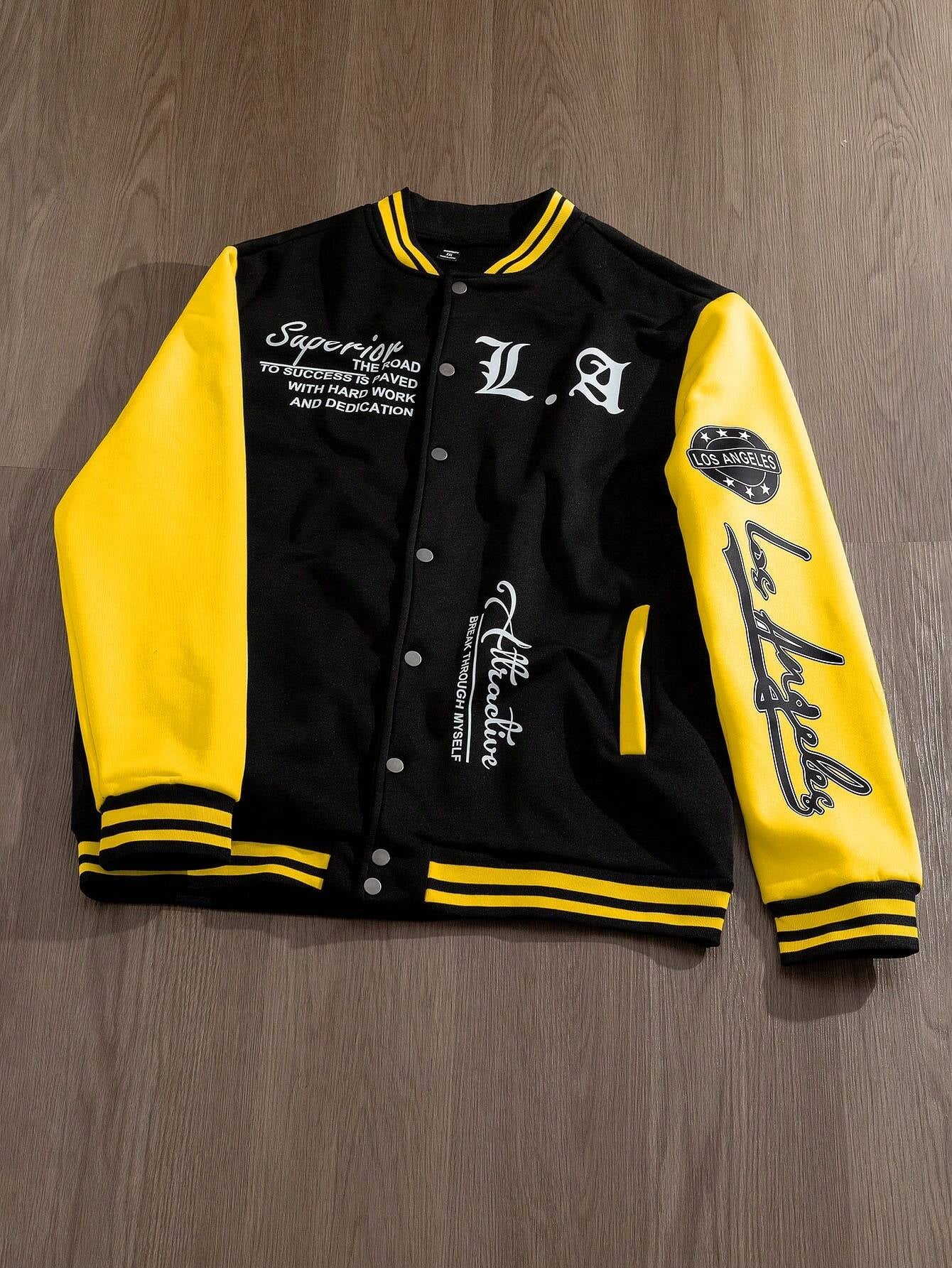 Manfinity EMRG Men'S Simple Print Daily Long Sleeve Baseball Jacket, Designer, Urban, Graffiti, Color Block, Friends