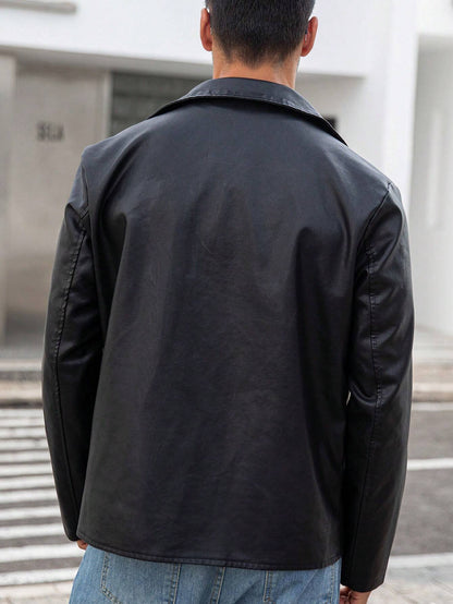 Manfinity LEGND Men Zip up PU Leather Moto Jacket,Halloween Going Out Bomber Goth Black Long Sleeve Jacket, for Friends, Husband, Boyfriend Gifts