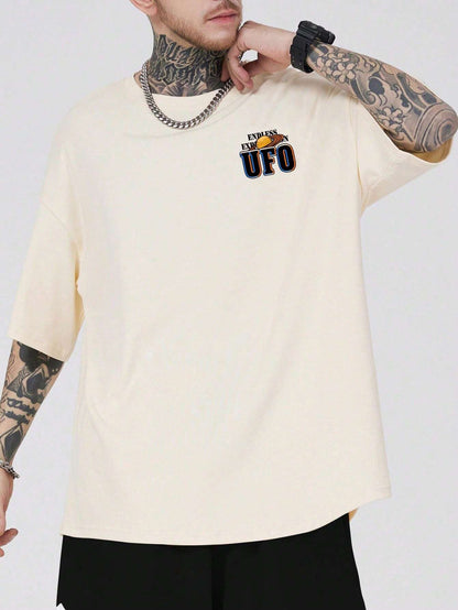 ROMWE MEN Street Life Men Cartoon & Slogan Graphic Drop Shoulder Tee, School