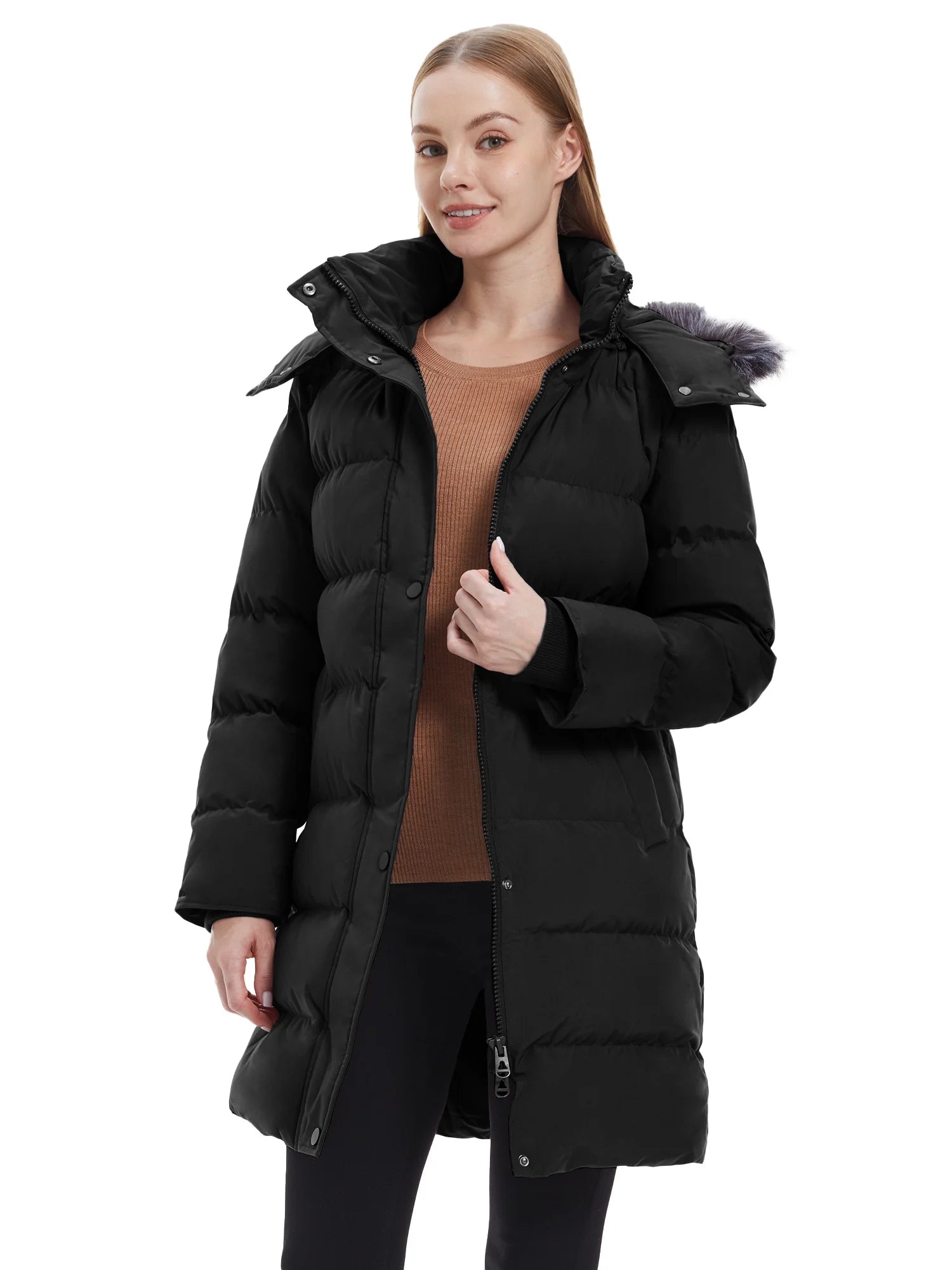 Women'S Recycled Thicken Winter Coat Waterproof Winter Jacket Long Winter Snow Jacket Black L