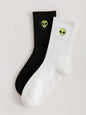 2Pairs Men Alien Embroidered Crew Socks