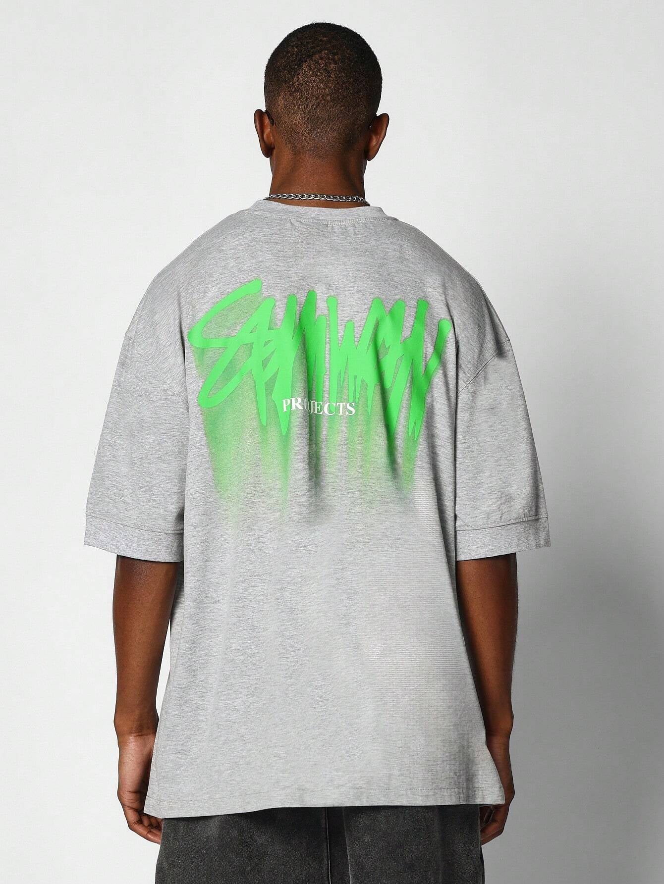 SUMWON Oversized Short Sleeve Tee with Graffiti Graphic Print