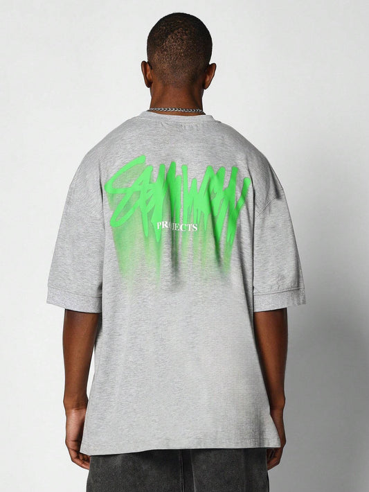 SUMWON Oversized Short Sleeve Tee with Graffiti Graphic Print