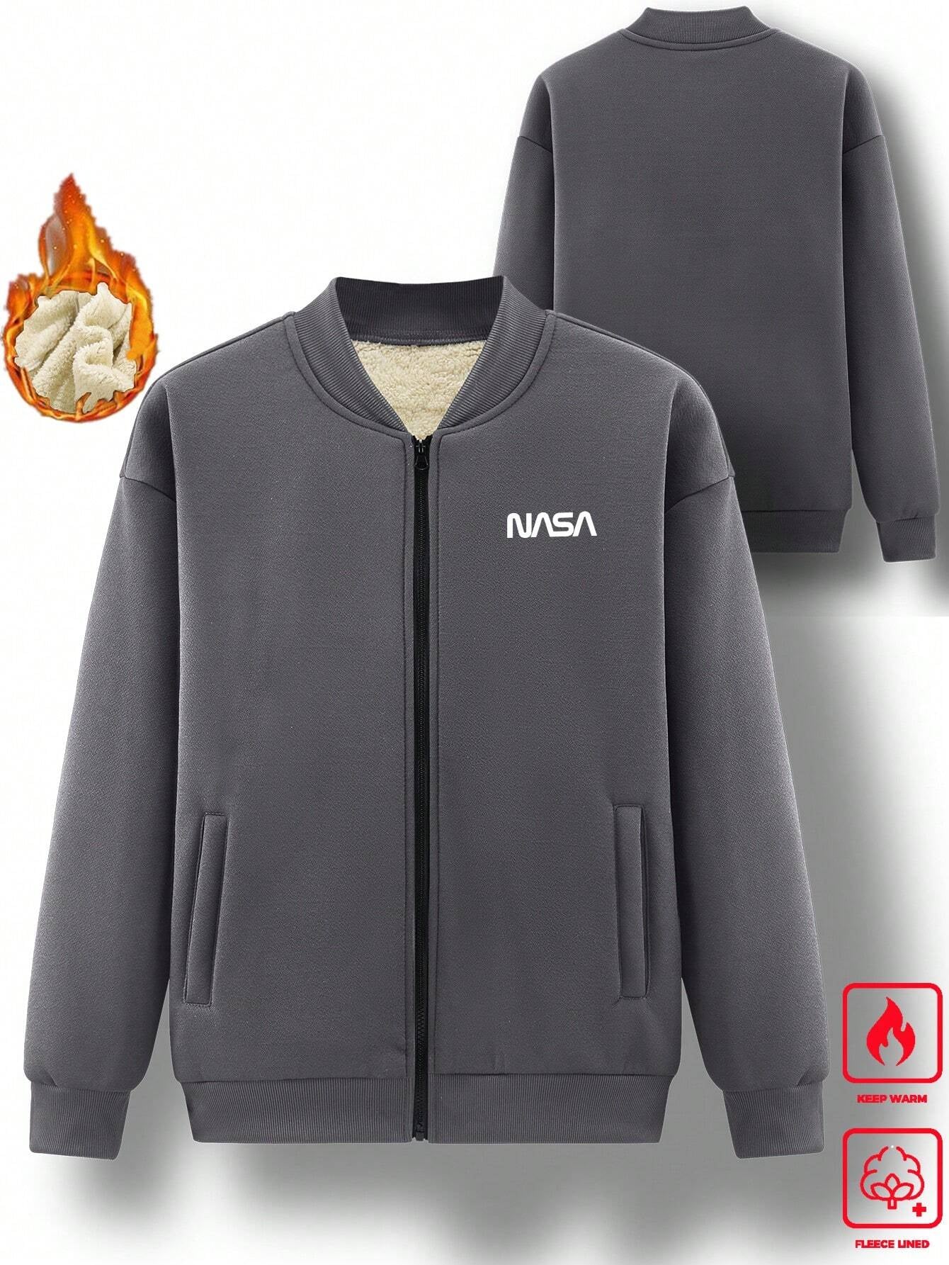 Manfinity Homme Men Loose Letter Graphic Thermal Lined Bomber Jacket Men'S Fleeceboy Jackets Autumn Winterplush Jacket