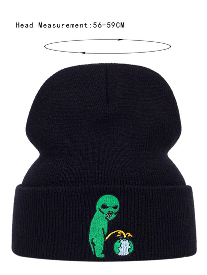 Men Alien Embroidered Beanie Street