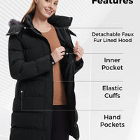 Women'S Recycled Thicken Winter Coat Waterproof Winter Jacket Long Winter Snow Jacket Black L