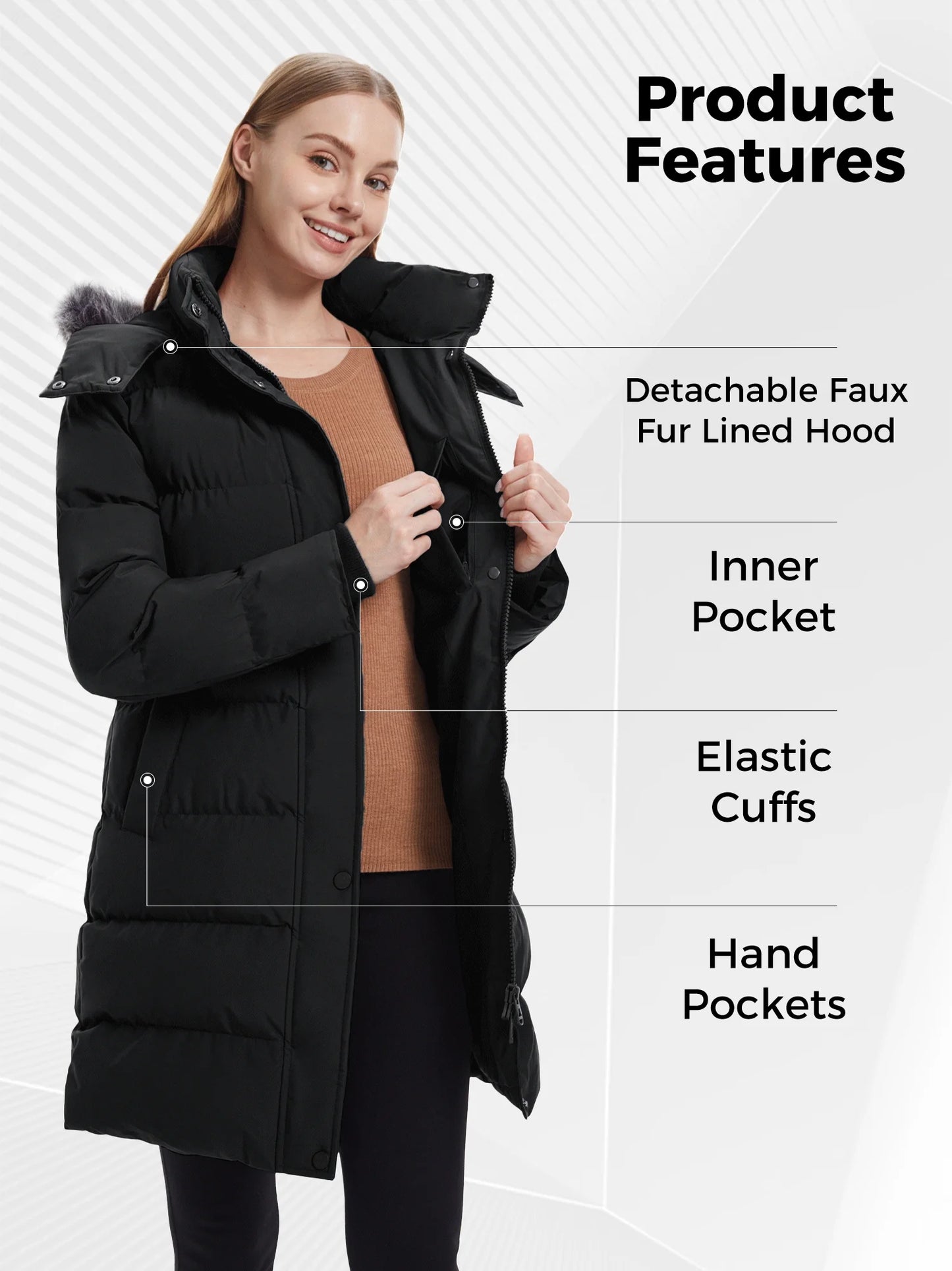 Women'S Recycled Thicken Winter Coat Waterproof Winter Jacket Long Winter Snow Jacket Black L