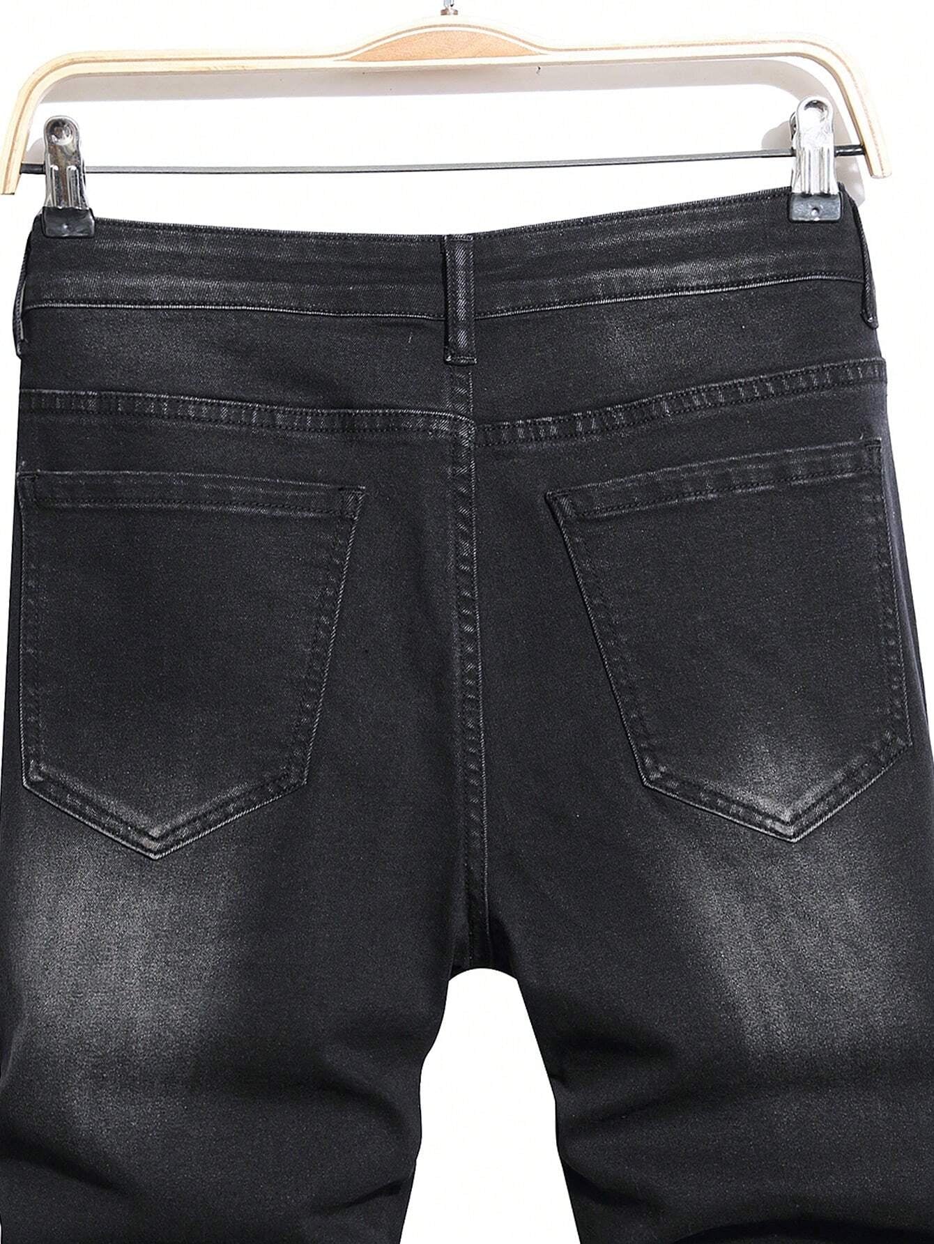 Manfinity EMRG Men'S Washed Ripped Denim Shorts Plain Denim Jorts Black Denim Shorts, for Husband, Boyfriend Gifts