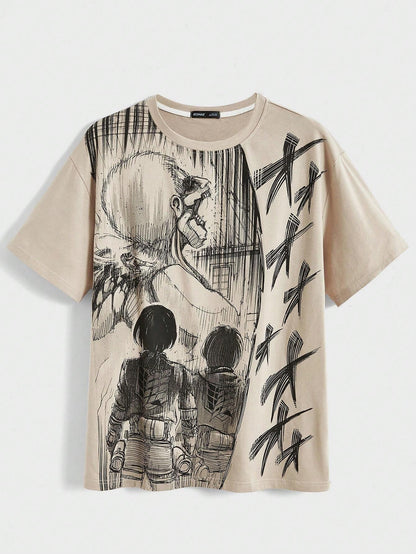 ROMWE X Attack on Titan Men Skull Print Tee, School