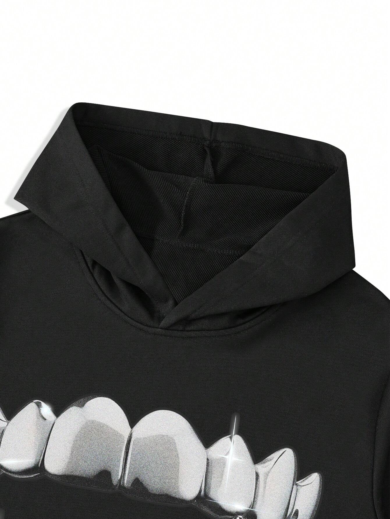 Manfinity EMRG Men'S Casual Teeth Print Hoodie Sweatshirt & Sweatpants Set, Spring & Autumn